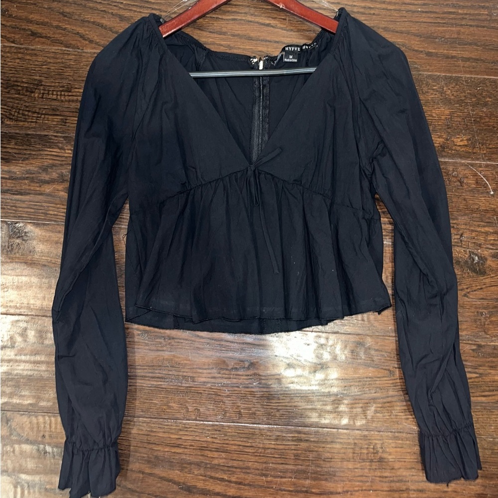 Black Long Sleeve Crop Top